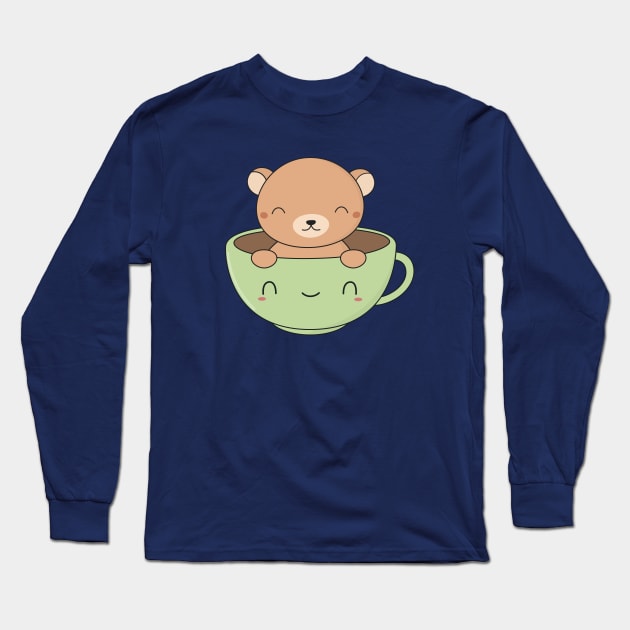 Kawaii Cute Brown Bear Long Sleeve T-Shirt by happinessinatee